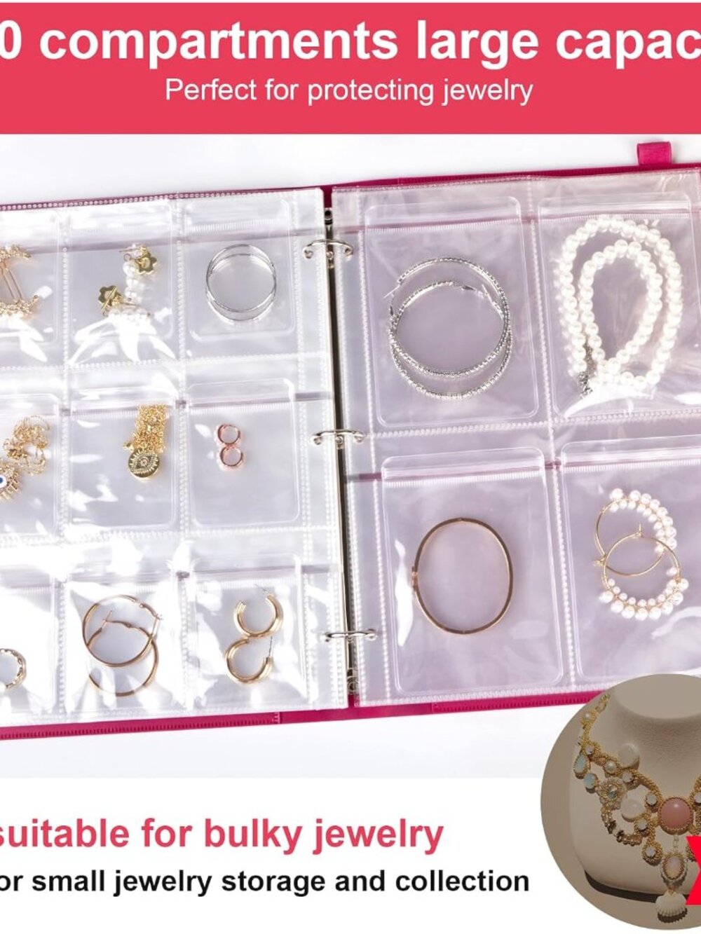 Large Transparent Jewelry Storage Book with 300 Pockets and 50 Jewelry Pouches,T - Picture 5 of 9